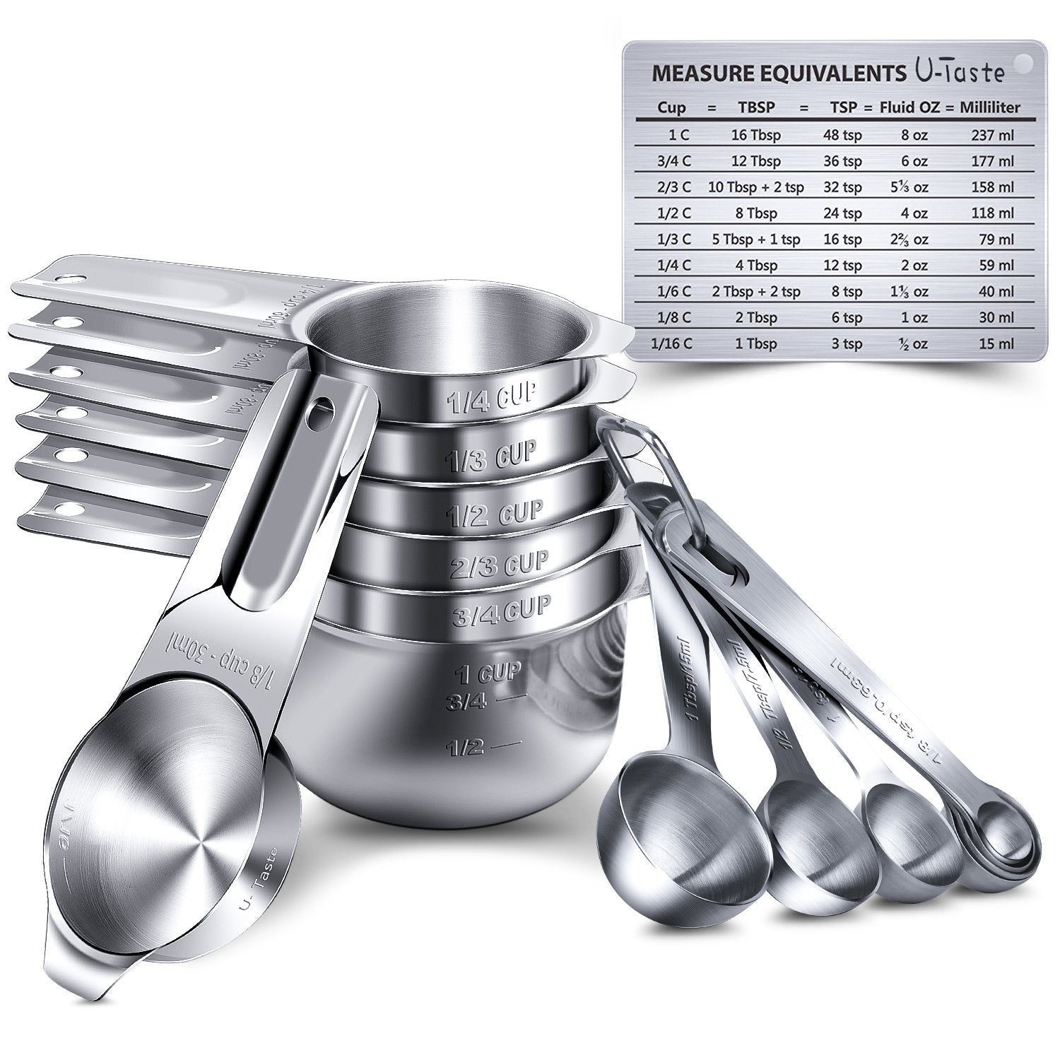 Stainless Steel Measuring Cup and Measuring Spoon 14-piece Set