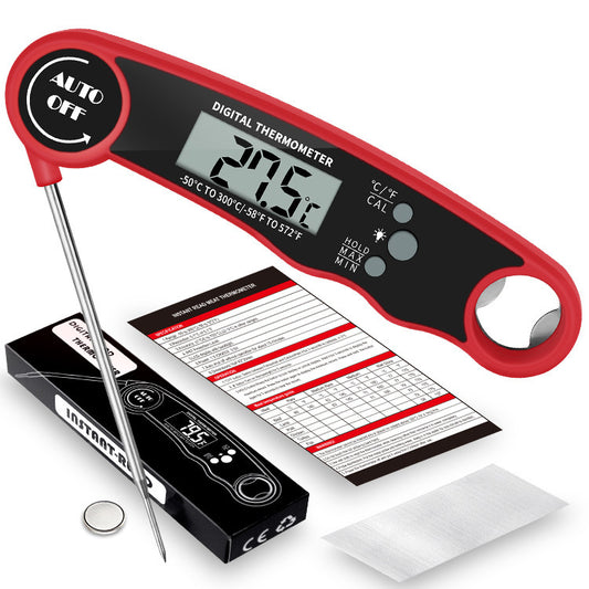 QuickFold Instant-Read Digital Food Thermometer measuring meat temperature on grill