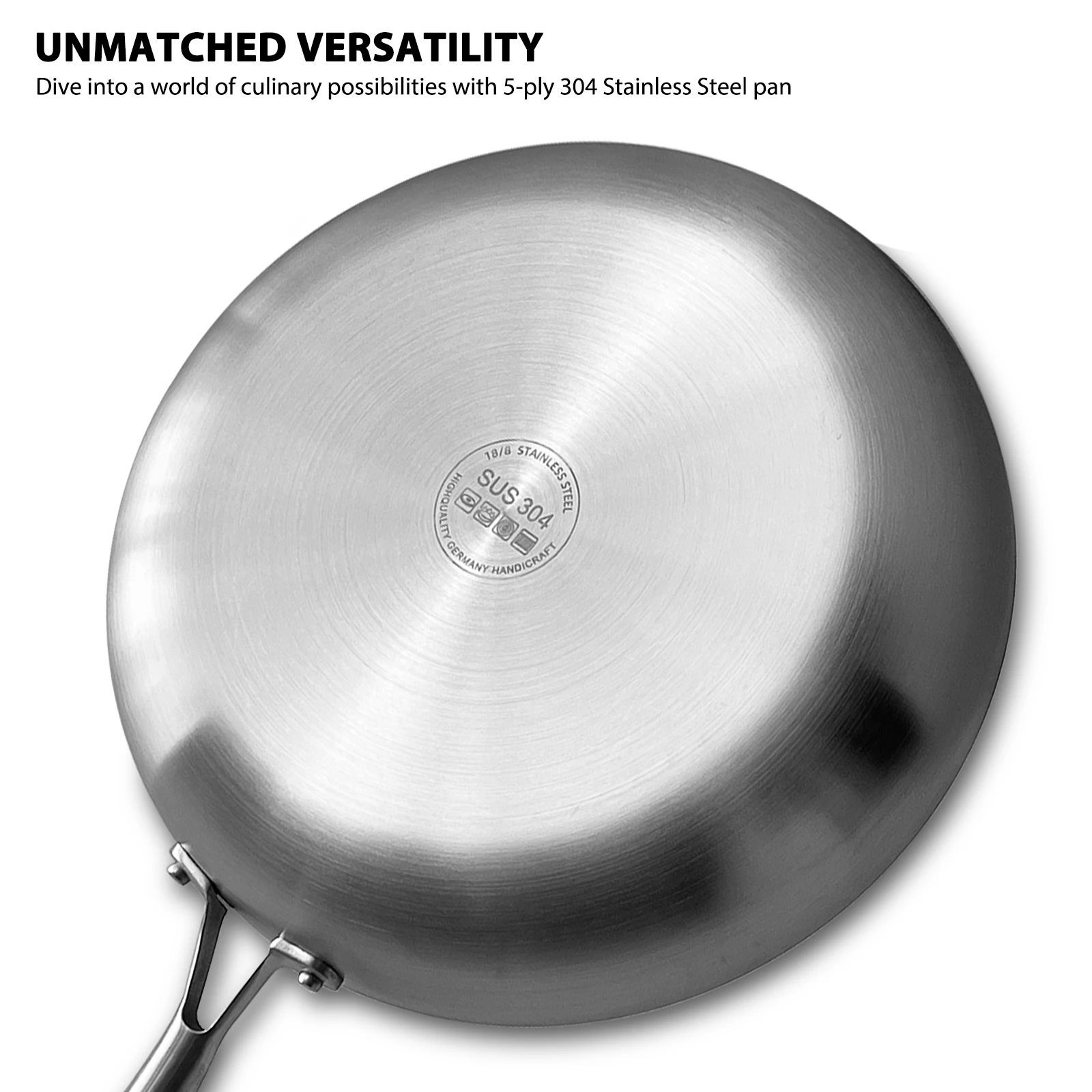 Uncoated 304 Stainless Steel Frying Pan