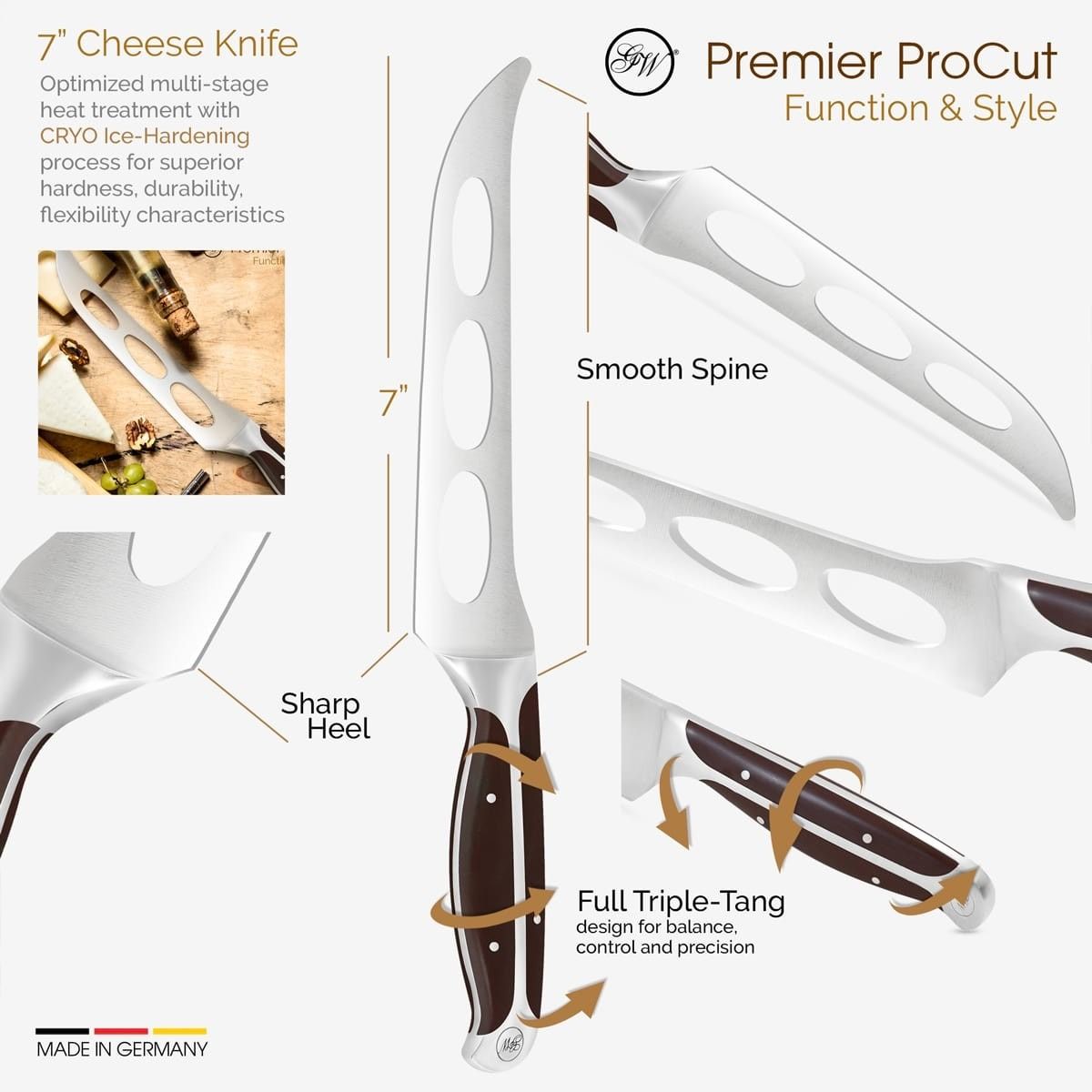 Charcuterie knife (Cheese Knife) for cheese boards and cured meats — Gunter Wilhelm Premier 7 inch