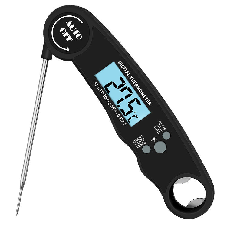QuickFold Instant-Read Digital Food Thermometer checking temperature of cooking oil in pan