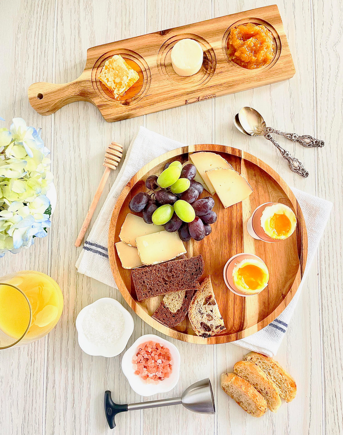 Flight Board - wooden flight board with handle styled for a tasting table