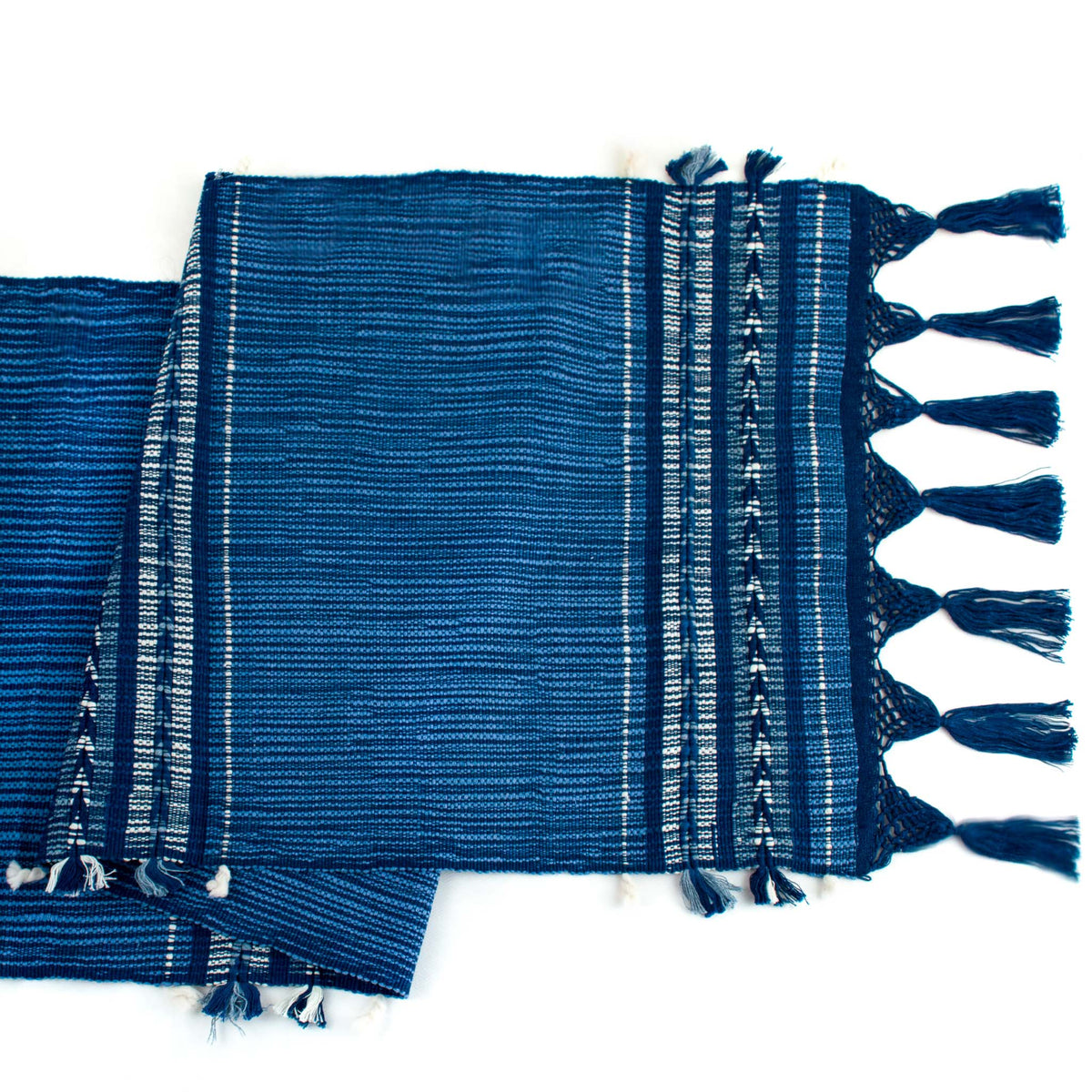 Indigo arrow handwoven table runner for a dining room table