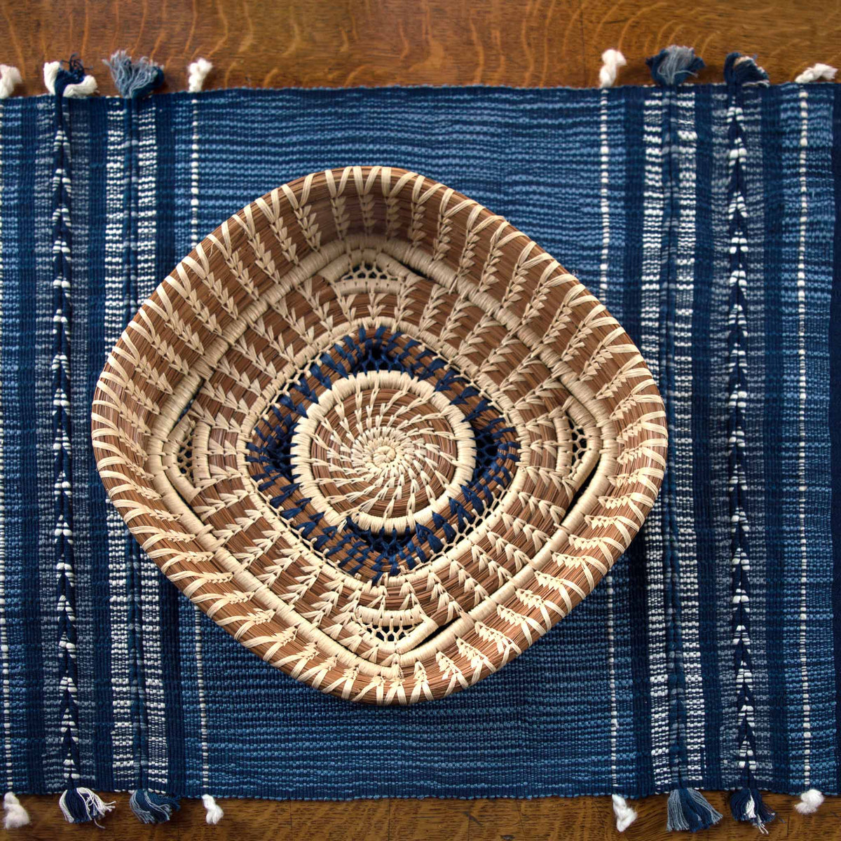 Handwoven table runner in indigo, available in two lengths
