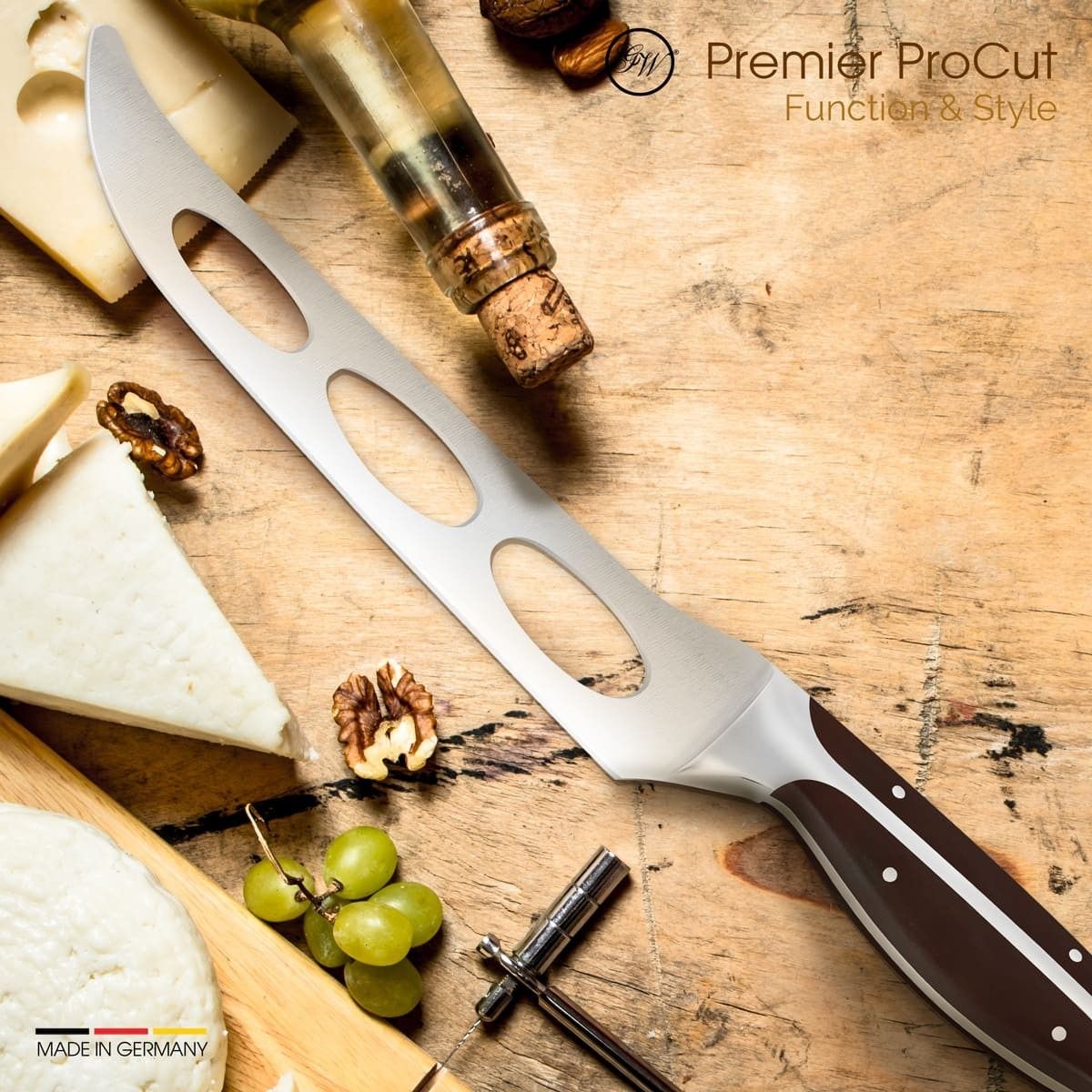 Hard cheese knife slicing aged cheese — X50CrMoV15 German steel, 15 degree edge