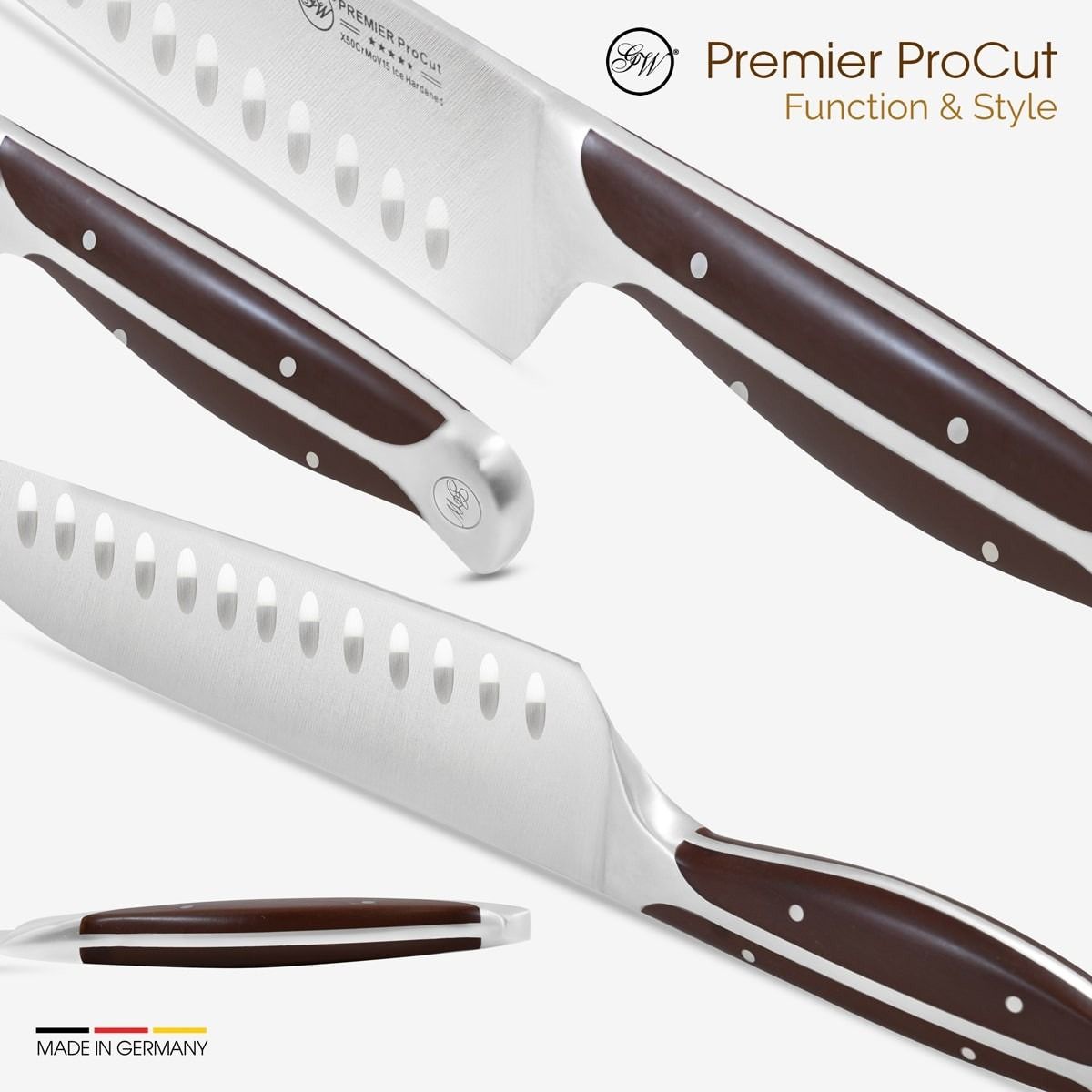 Santoku Knife - Japanese chopping knife with scalloped blade — Gunter Wilhelm Premier ProCut