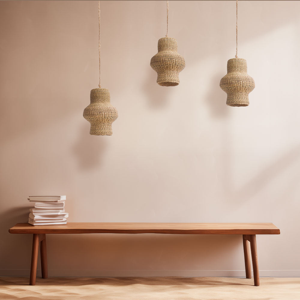 rattan lamp shade curvy handwoven pendant ghana