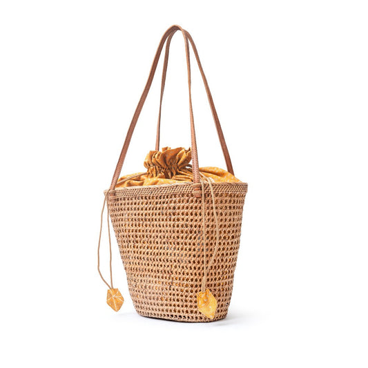 rattan shopper bag open weave bucket tote