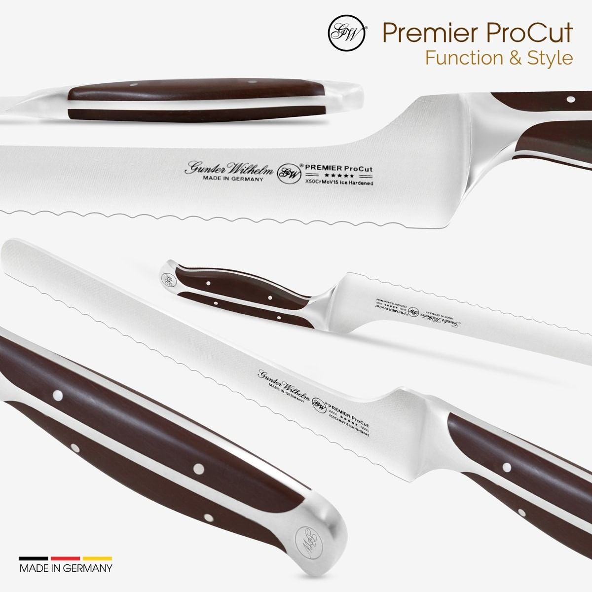 Serrated bread knife blade detail — deep serrations for clean crust cuts
