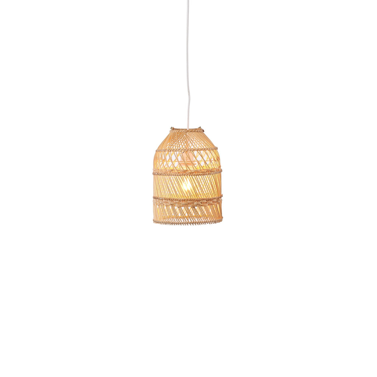 Small bell rattan pendant lamp in natural woven rattan
