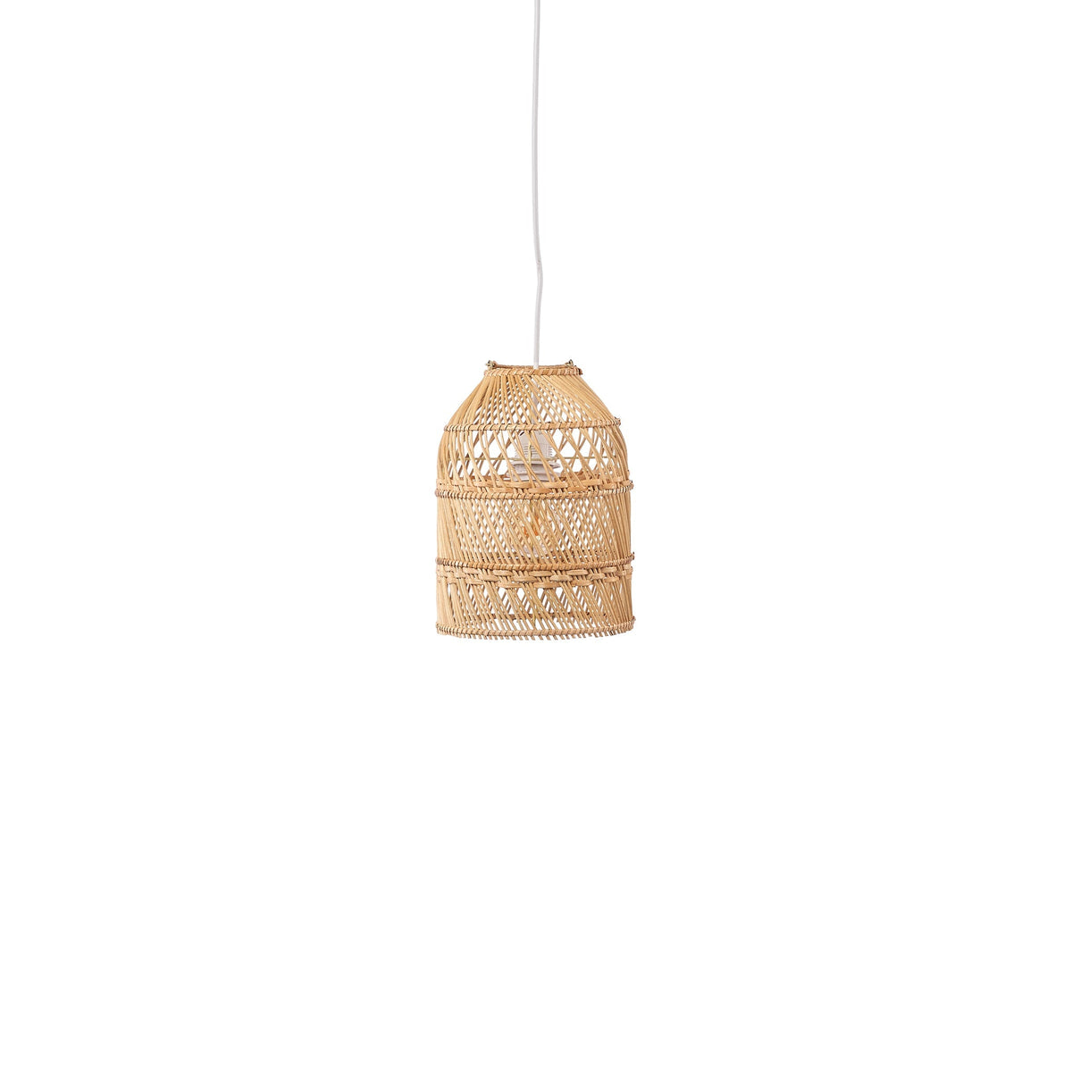 Natural woven rattan pendant lamp with a classic small bell shape